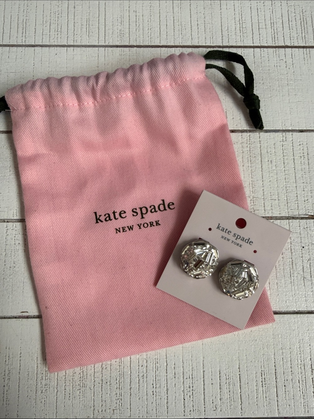kate spade Pink Drawstring Pouch with Silver Crystal Stud Earrings
